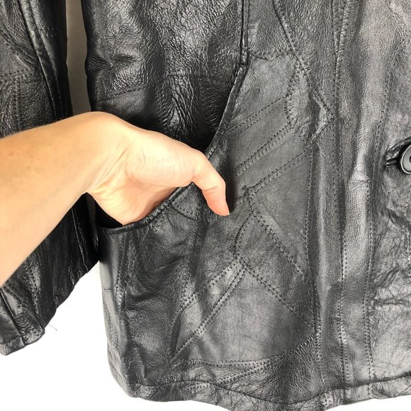 Tudor Court VTG Womens Large Black Genuine Leather Patchwork Button Front Jacket - Picture 4 of 8